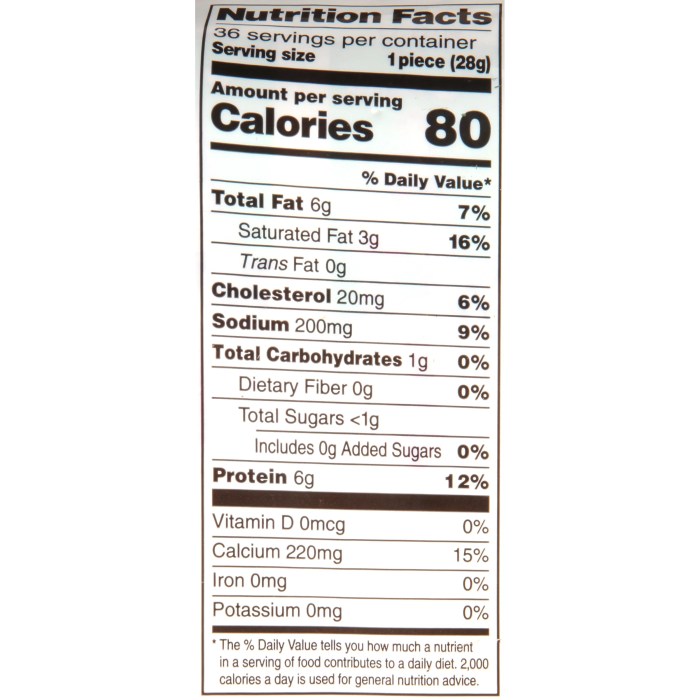 String cheese nutrition label