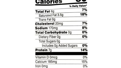 String cheese nutrition label