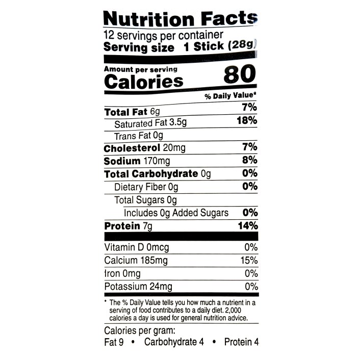 String cheese nutrition label