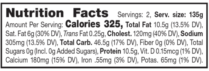 Cheese ravioli nutrition info