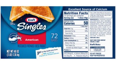 American cheese nutrition facts label