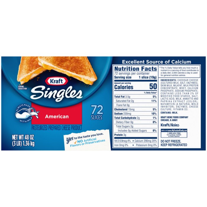 American cheese nutrition facts label