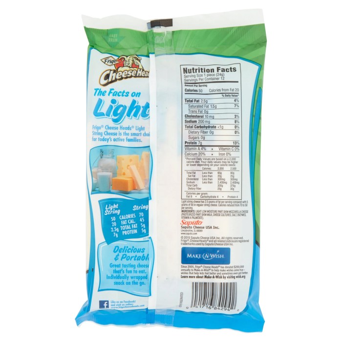 Sargento light string cheese nutrition label