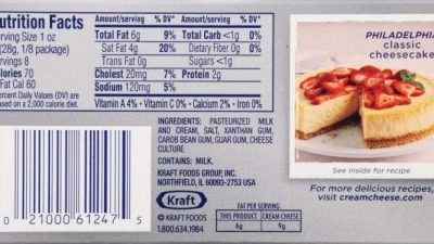 Nutrition facts cream cheese