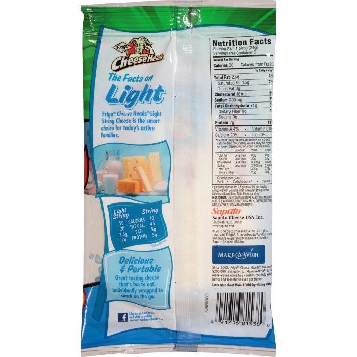 Sargento light string cheese nutrition label