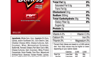 Nacho cheese doritos nutrition label