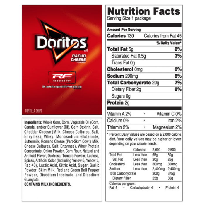 Nacho cheese doritos nutrition label