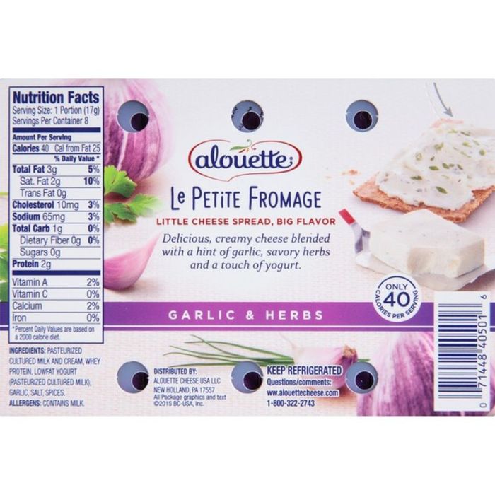 Alouette garlic and herb cheese spread nutrition