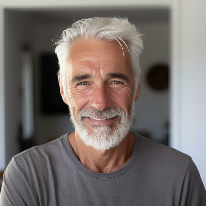 Very fashionable older italian men with white thining hair